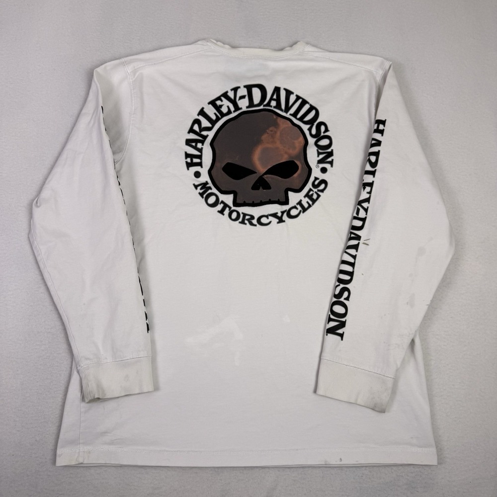 Vintage Harley-Davidson Willie G Skull White Long Sleeve Shirt XL As-Is Stained - Picture 9 of 9